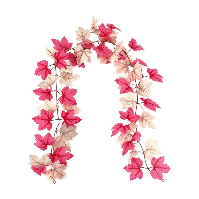 Pink Maple Leaf Garland for Fall Home Decor - 70.87 Inch Artificial Vine, Bendable Autumn Foliage with Cream Leaves - Pink Garland Variation 2
