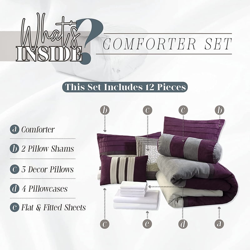 Queen Cirena Microsuede Comforter Bed-in-a-Bag Set with Pillows & Sheets - Purple