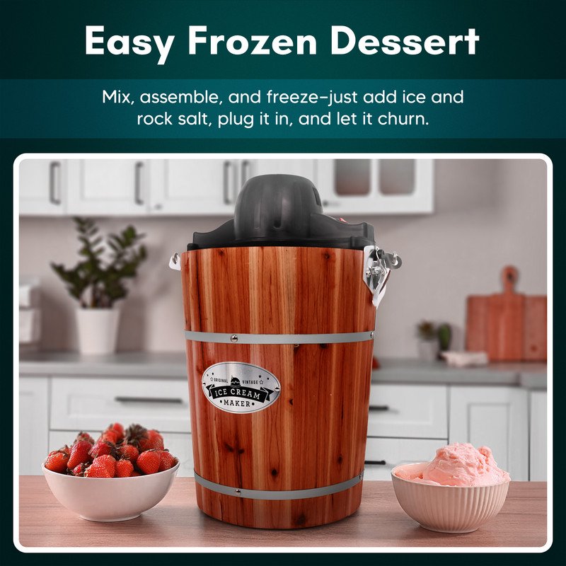 6-Quart Electric Old Fashioned Ice Cream Maker - Automatic Frozen Dessert Machine