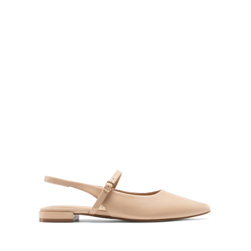Women’s Pointed Toe Slingback Flats - Nude, Size 8.5, Low Heel Dress Shoes