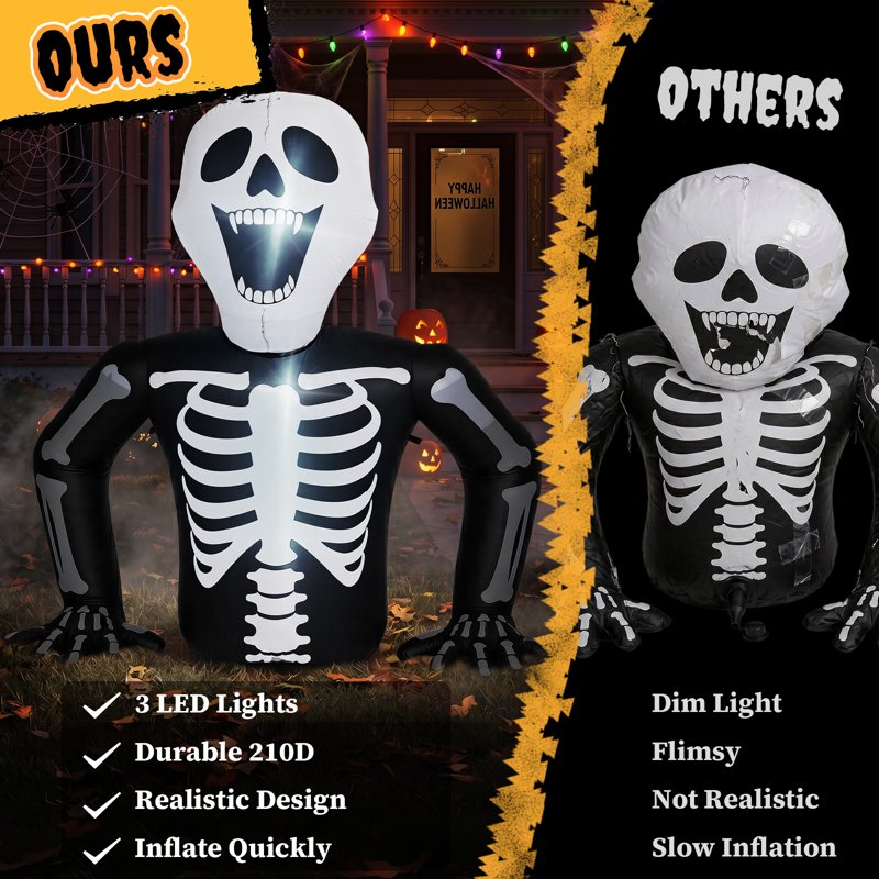 6ft Outdoor Inflatable Skeleton Halloween Decoration with LED Lights