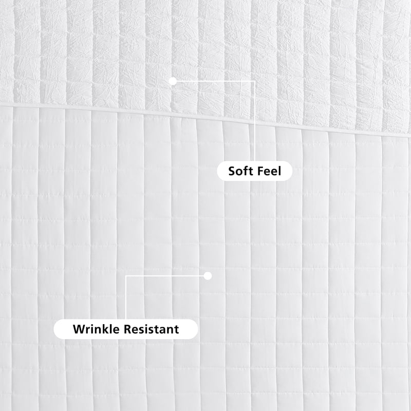 Twin/XL Crinkle Quilt - White Microfiber Bedding, Lightweight & Machine Washable
