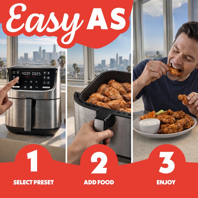 7 Qt Air Fryer with Digital Display - 12 Cooking Presets, Black/Silver