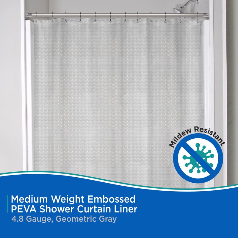 Kenney Medium Weight Embossed PEVA Shower Curtain Liner - Gray, 70x72 Inches