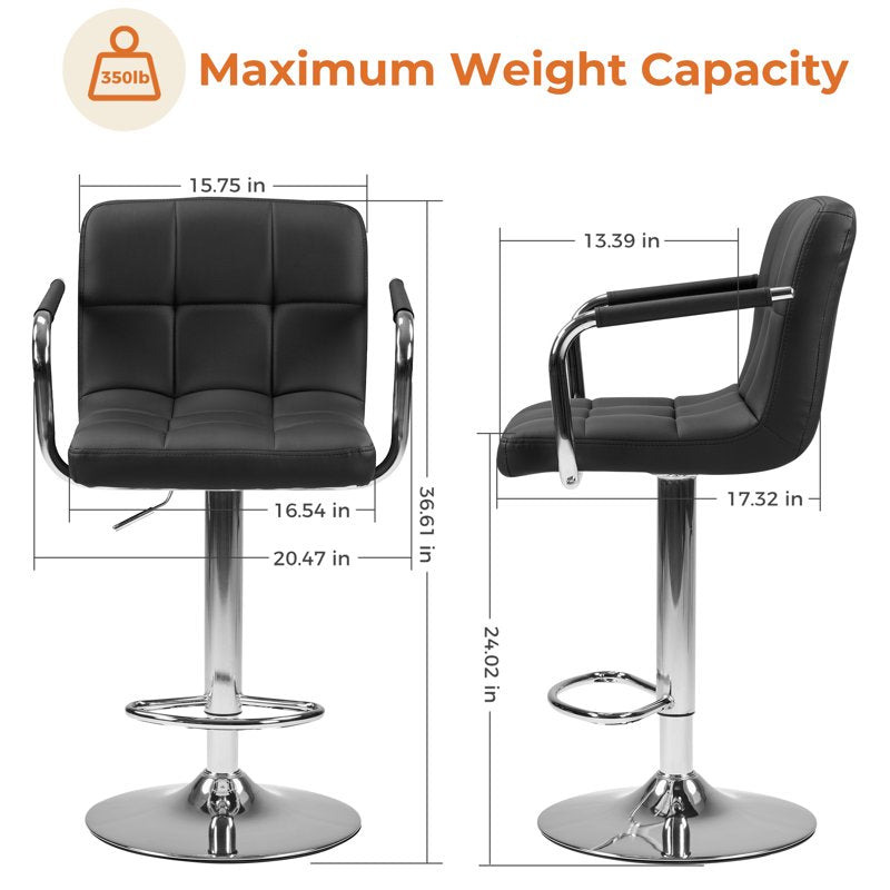 Swivel Bar Stools Set of 2 - Black PU Leather with High Back