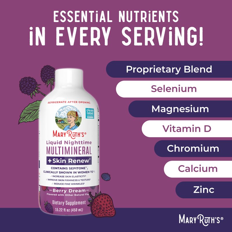 Nighttime Liquid Multi Mineral Supplement for Women - Vegan, Sugar Free