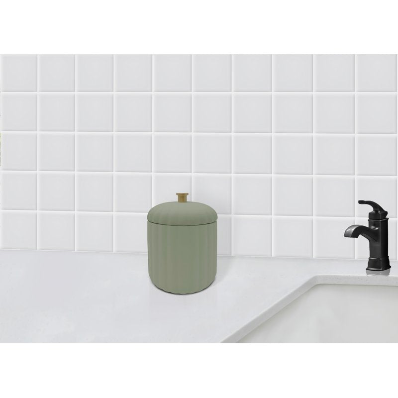 Bathroom Canister with Lid - Green Ceramic Storage Jar - Compact & Modern