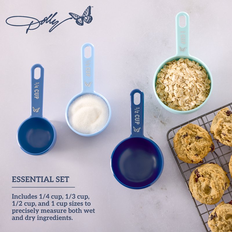 Measuring Cups Set - 4-Piece Nesting in Blue with Butterfly Accents