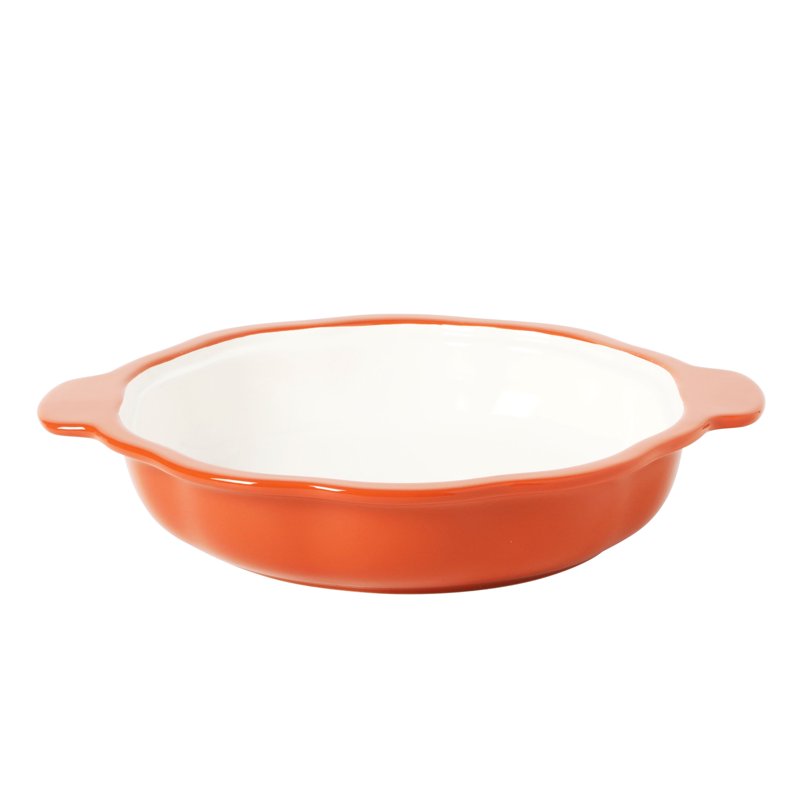 10-Inch Orange Pumpkin Pie Dish with Lid - Ceramic Bakeware