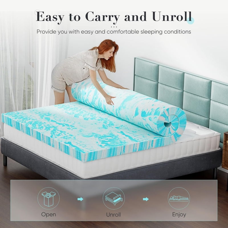 California King Gel Infused Memory Foam Mattress Topper - 3 Inch Cooling Pressure Relief Blue