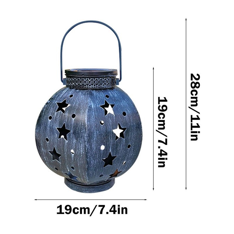 Blue Solar Outdoor Table Lantern with Flickering Flame - Weather-Resistant Metal Garden Light