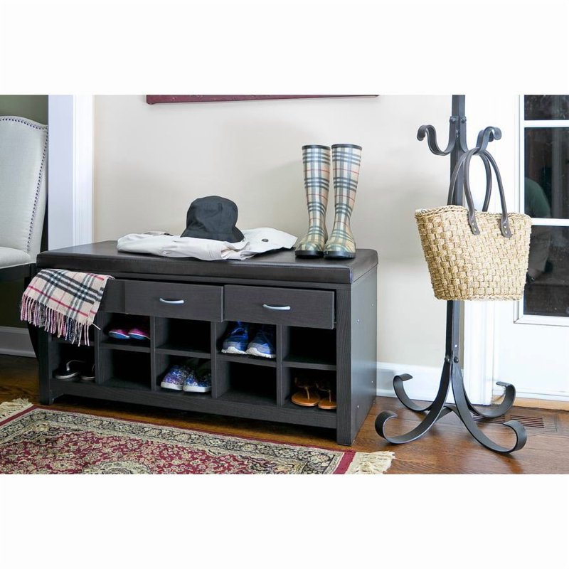 Espresso Entryway Bench with Shoe Storage and Drawers