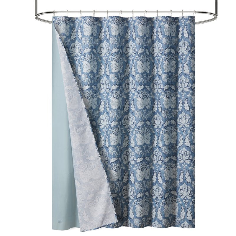 Blue Medallion Shower Curtain Set with PEVA Liner & Metal Hooks - 72x72 Inches