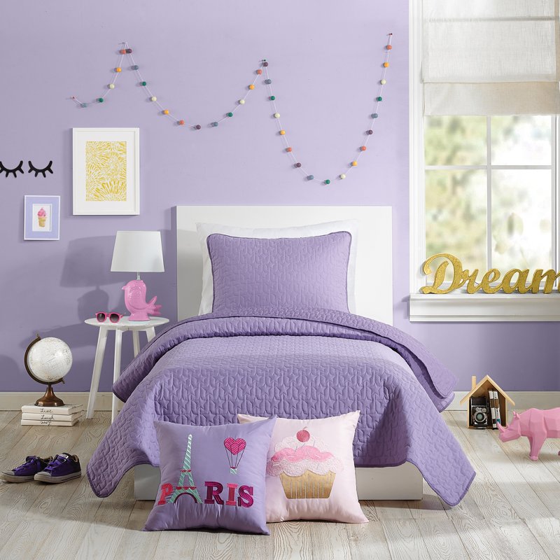 Urban Playground Kids Coty Purple 3-Piece Quilt Set Full/Queen with Shams - Soft Polyester Bedding
