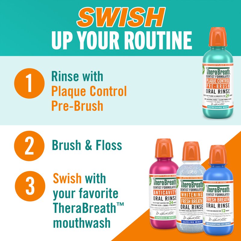 Plaque Control Pre-Brush Oral Rinse, Alcohol-Free Mint, 16 fl oz