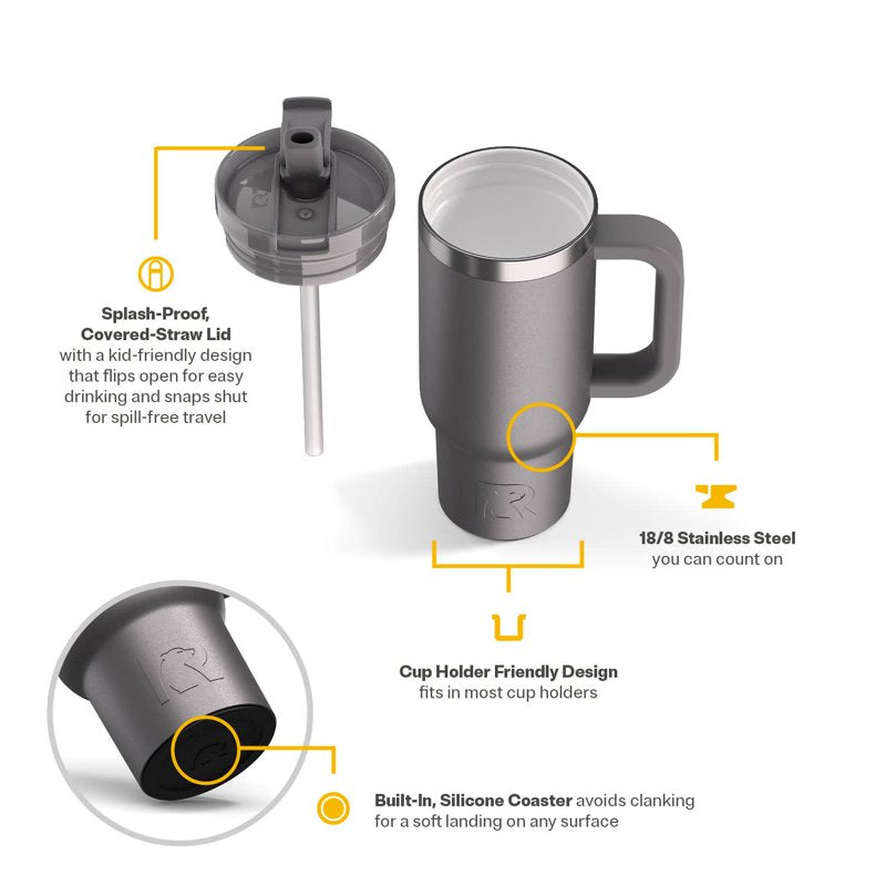 16 oz Ceramic Lined Road Trip Tumbler with Handle - Graphite