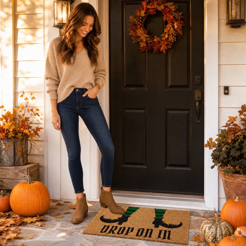 Halloween Witch Feet Doormat - Absorbent Coir Entry Rug with Striped Socks - Variation of THIS listing 11_Halloween Doormat_Prod58