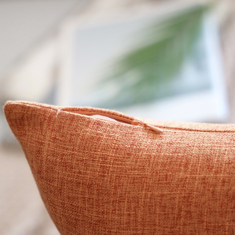 Decorative Faux Linen Square Throw Pillow Set - 12x20 Inch Orange, 2 Pack