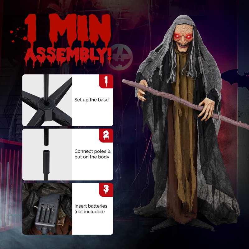 5.3ft Animated Halloween Witch Decoration with Screaming Sound
