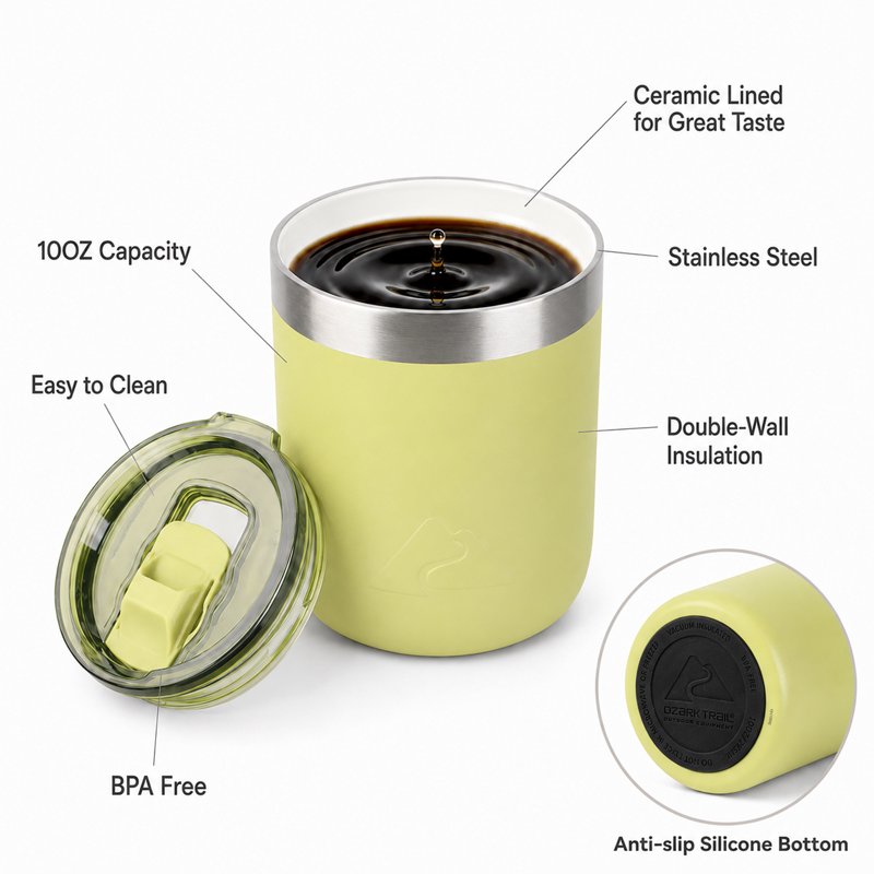 10 oz Ceramic-Lined Stainless Steel Lowball Tumbler - Yellow