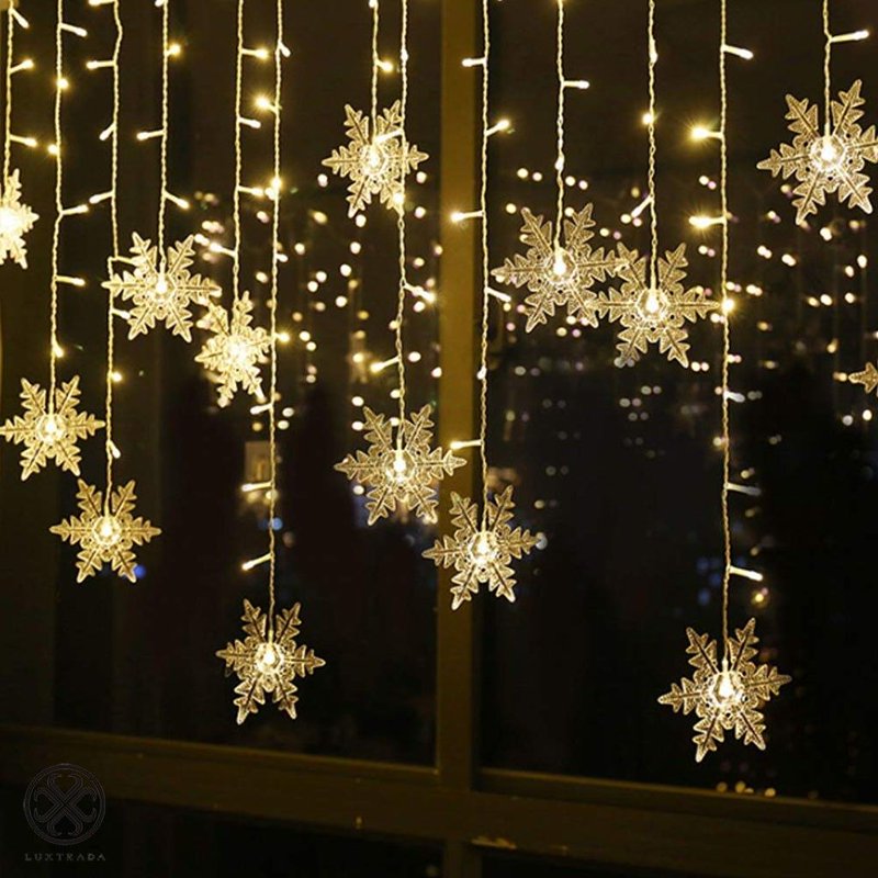 Christmas Snowflake Fairy String Lights - 96 LEDs Warm Light Curtain for Holidays & Weddings - Indoor Outdoor Decor