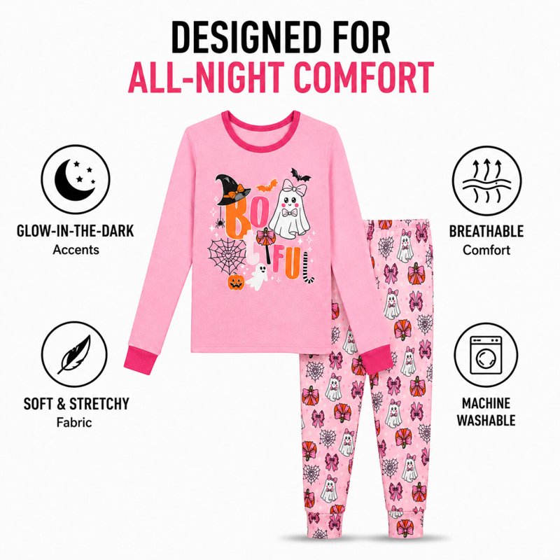 Girls Halloween Pajamas Set with Glow-in-the-Dark Accents - 2T-12, Variation: Bootiful Socks 10-12