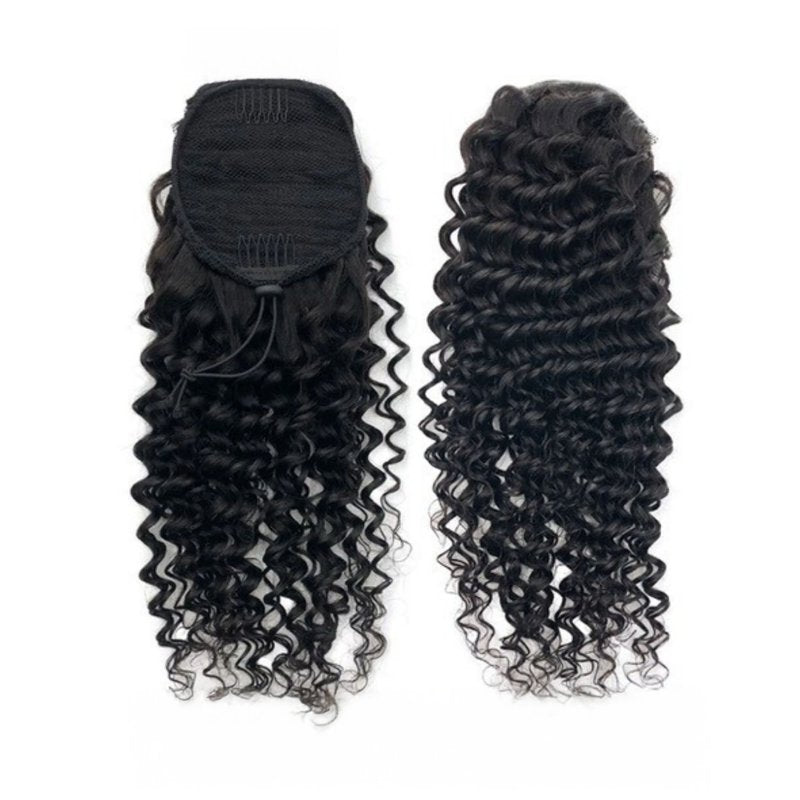 20-Inch Deep Wave Drawstring Ponytail Extension, Heat-Resistant Hair Piece