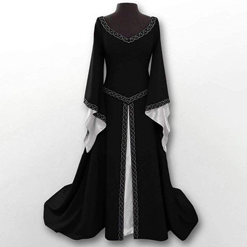 Halloween Retro Medieval Renaissance Cosplay Dress for Women - Black, M