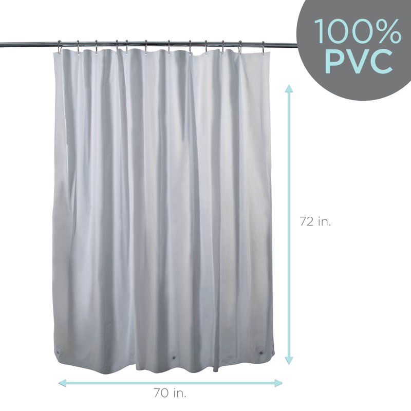 White PVC Shower Curtain Liner 70x72 Inches - Mildew Resistant, Magnet-Weighted Hem