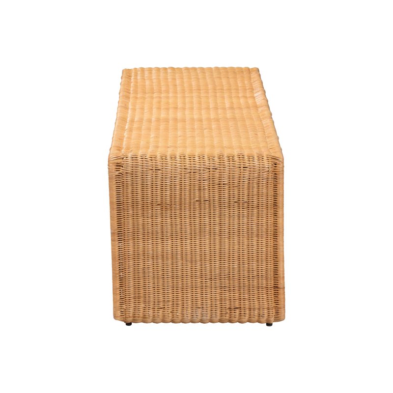 Boho Accent Bench - Handcrafted Natural Rattan - Light Honey