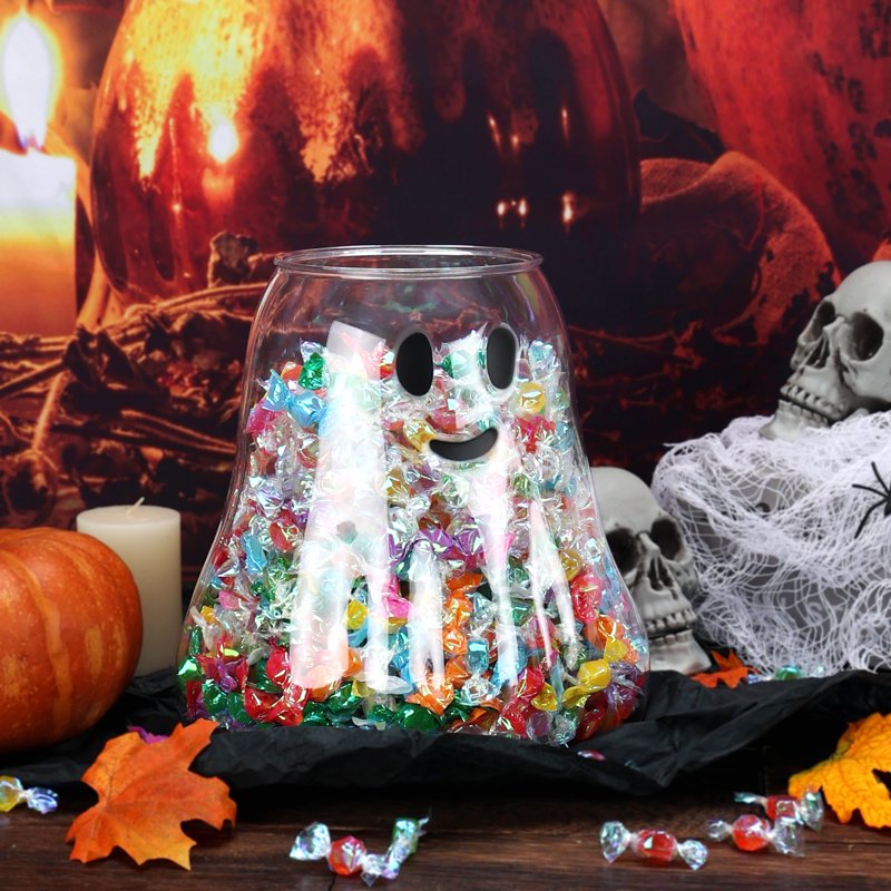 Halloween Iridescent Ghost Candy Bucket - 4.5 Qt Clear Acrylic Treat Holder