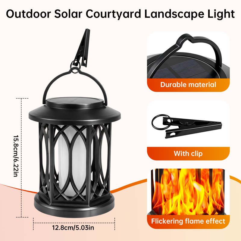 Outdoor Solar Lanterns 2-Pack Waterproof Flickering Flame Decorative Lights