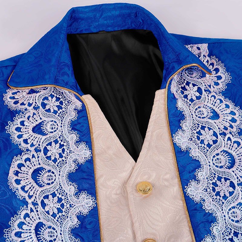 Men's Steampunk Swallow-Tailed Coat Patchwork Gothic Victorian Costume Blue L