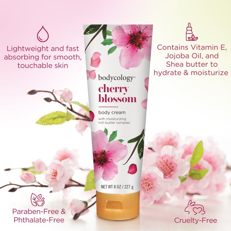 Cherry Blossom Moisturizing Body Cream with Shea Butter & Jojoba Oil, 8 oz