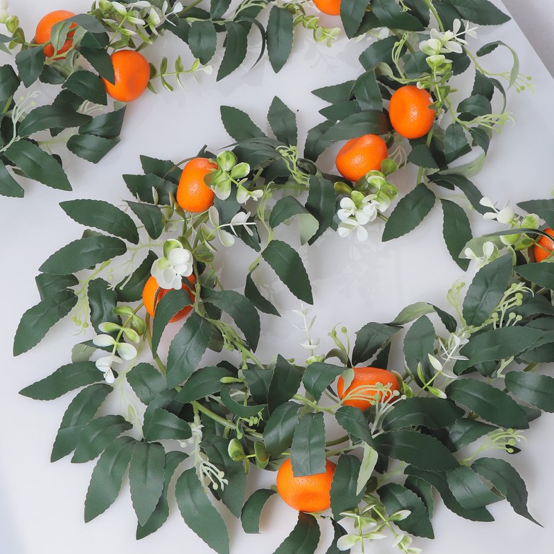 Artificial Orange Fruit Garland with White Flowers, 67.7 Inch Christmas Decor - G