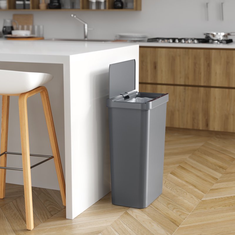 13.2 Gallon Touchless Gray Plastic Sensor Trash Can - Slim Bin