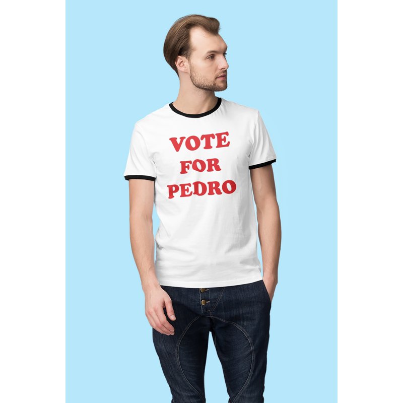 Vote For Pedro Mens Ringer T Shirt - S Black & White Retro Tee