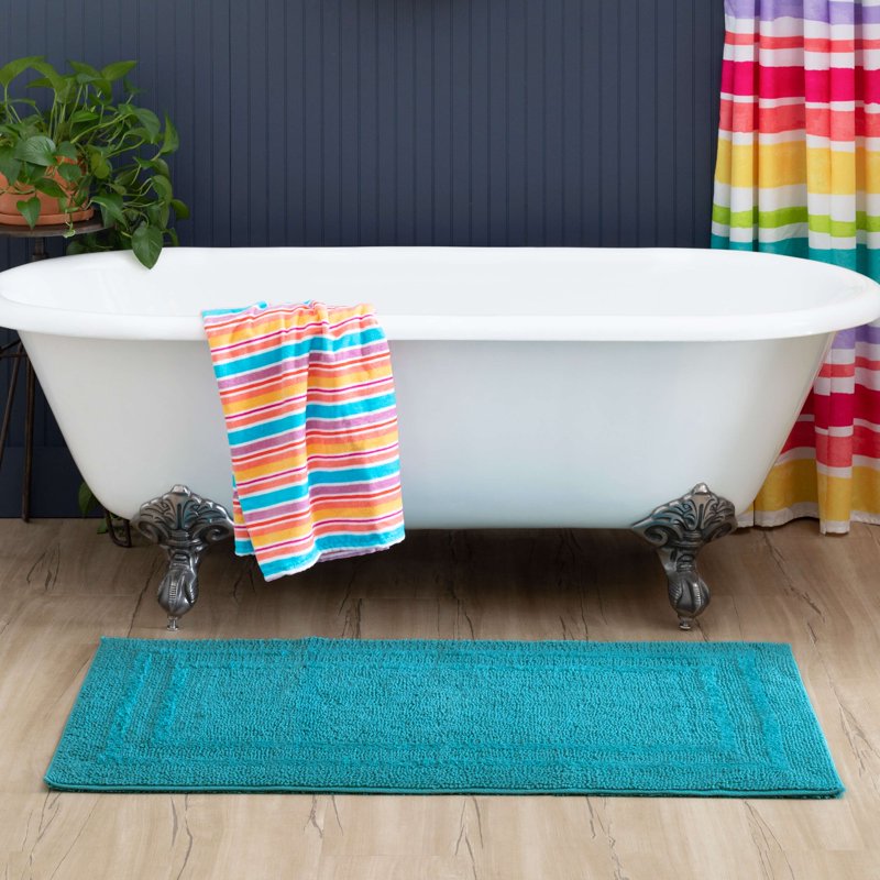 Cotton Bath Mat Teal 27 x 45 Inches | Soft Absorbent Quick-Dry Bathroom Rug