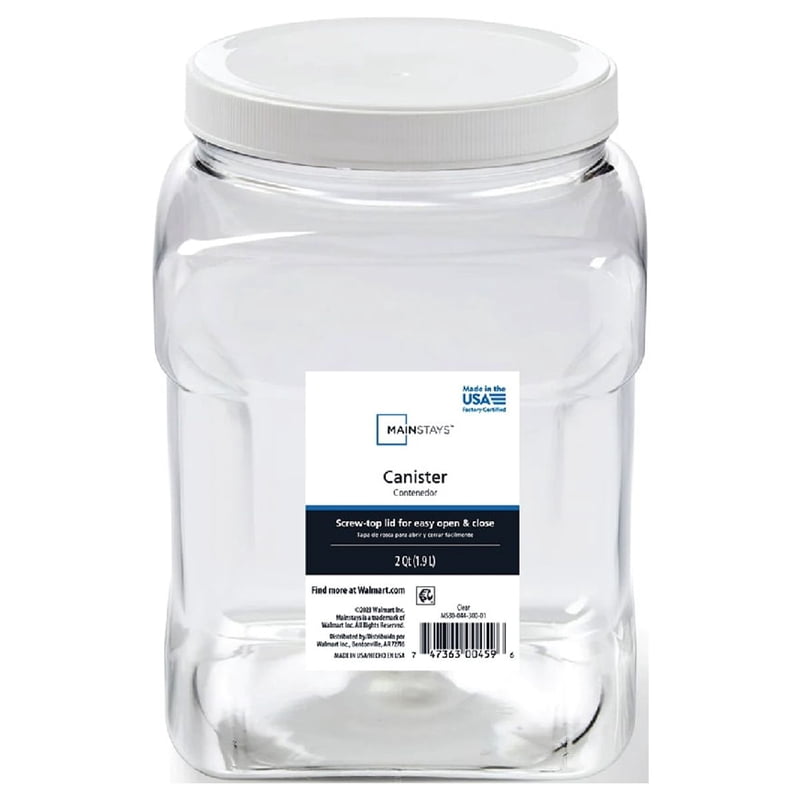 2-Quart Clear Plastic Canister with White Twist-Top Lid - 4 Pack