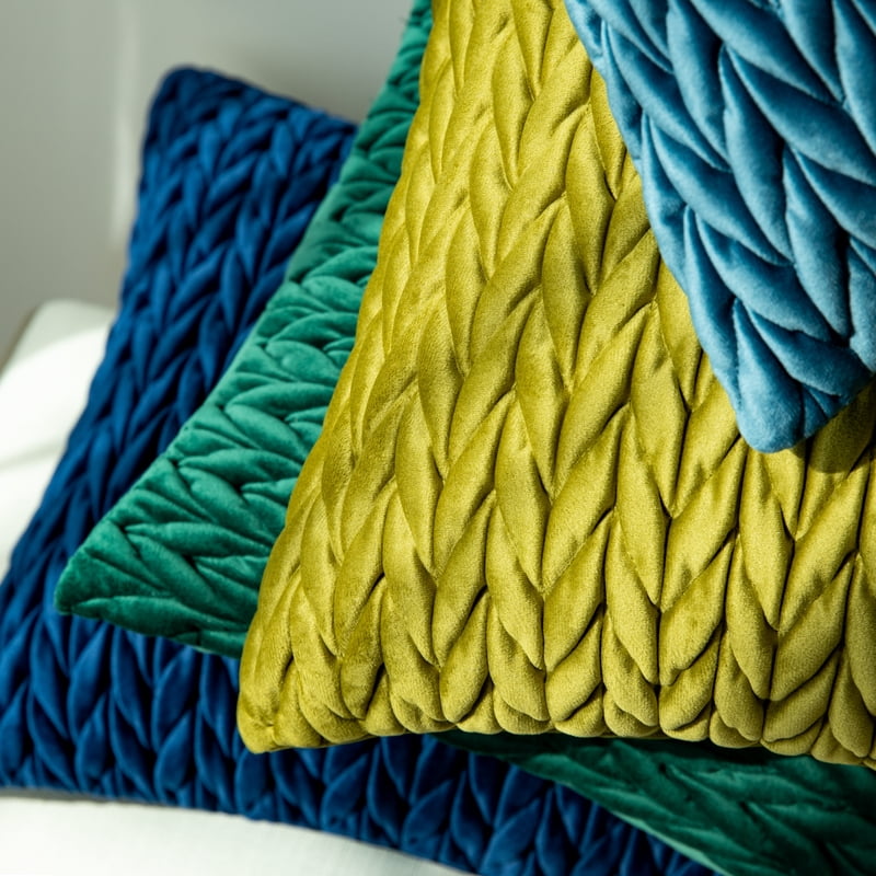20x12 Blue Chevron Velvet Throw Pillow Set - Modern Polyester Accent Cushions