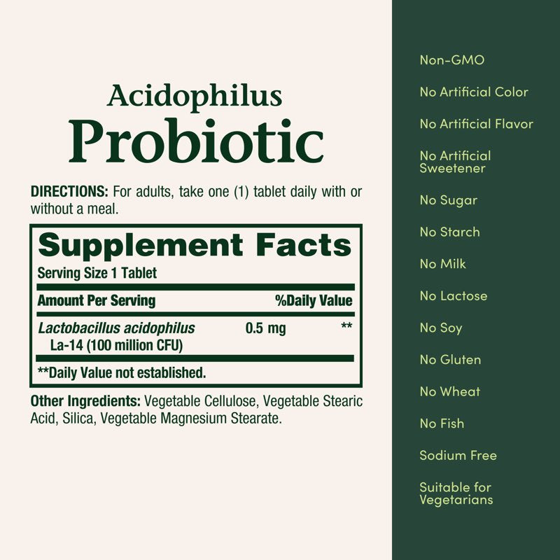 Probiotic Acidophilus Tablets - Digestive Health Supplement, 100 Count, 2 Pack