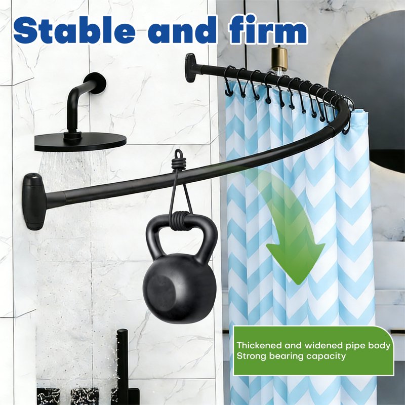 Black Curved Shower Curtain Rod 43-71 Inches Adjustable Rustproof Bathroom Accessory