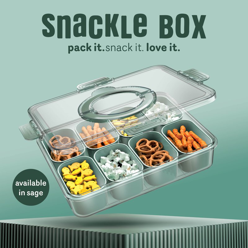 Snack Food Container with 8 Compartments - Sage Color