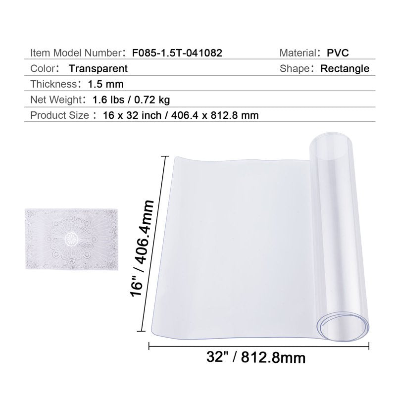 Clear PVC Desk Protector - 16 x 32 Inch, 1.5 mm Thickness