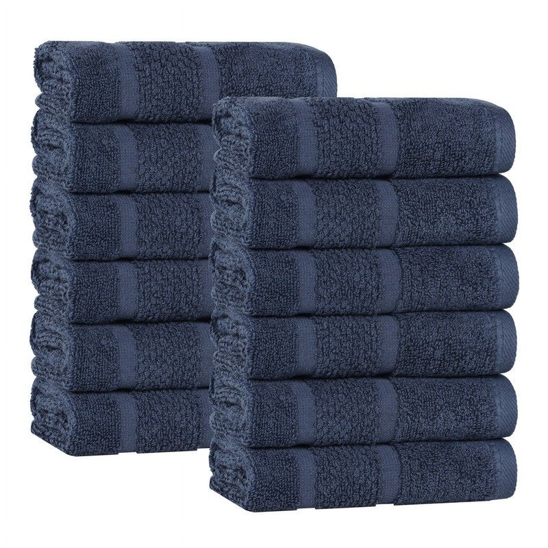 Navy Blue Face Towels Set of 12 - Soft, Absorbent Cotton & Viscose Washcloths - Spa-Like Comfort