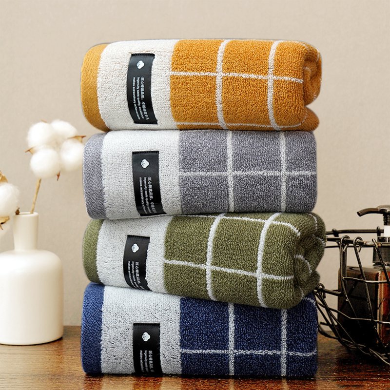 Checkered Cotton Hand Towel Set - Grey 4-Piece - Soft Absorbent & Quick-Drying