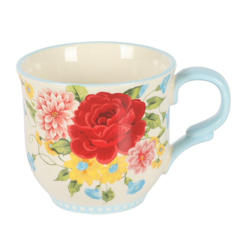14.5-Ounce Sweet Rose Ceramic Mug - Light Blue