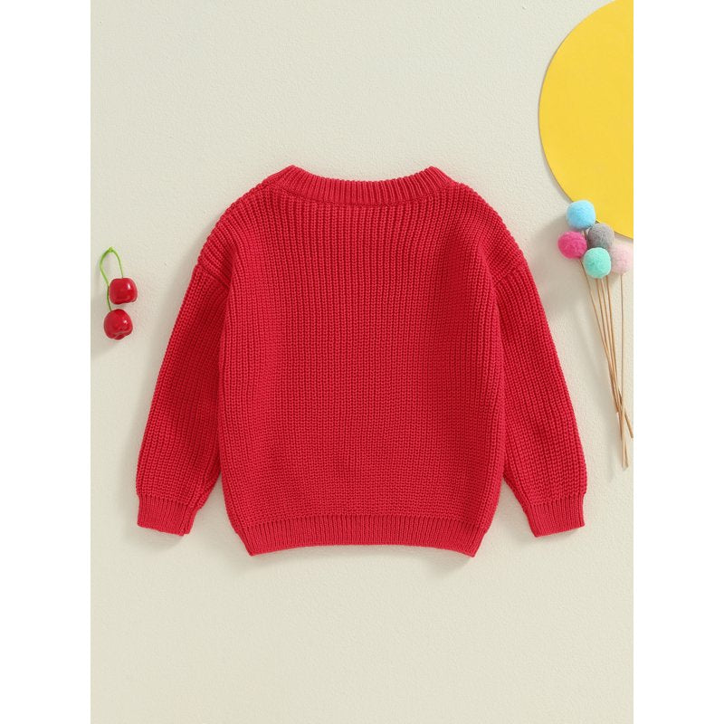 Baby Girl Christmas Sweater - Long Sleeve Letter Embroidery Knit Pullover, Style 37, 3-6 Months