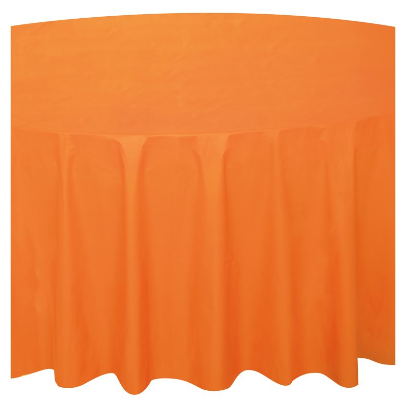 84-Inch Orange Round Plastic Table Cover - Single