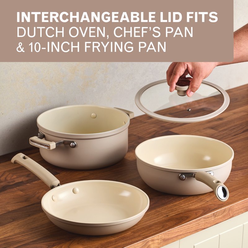 12-Piece Ceramic Cookware Set - Dishwasher & Oven Safe, Taupe